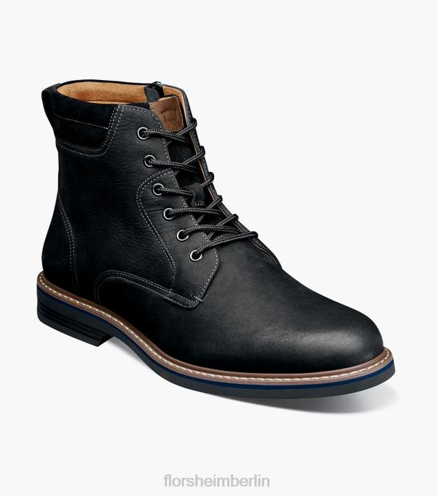 D28079 schwarzes Nubuk Schuhwerk Männer Florsheim Norwalk Schnürstiefel mit schlichter Zehenpartie