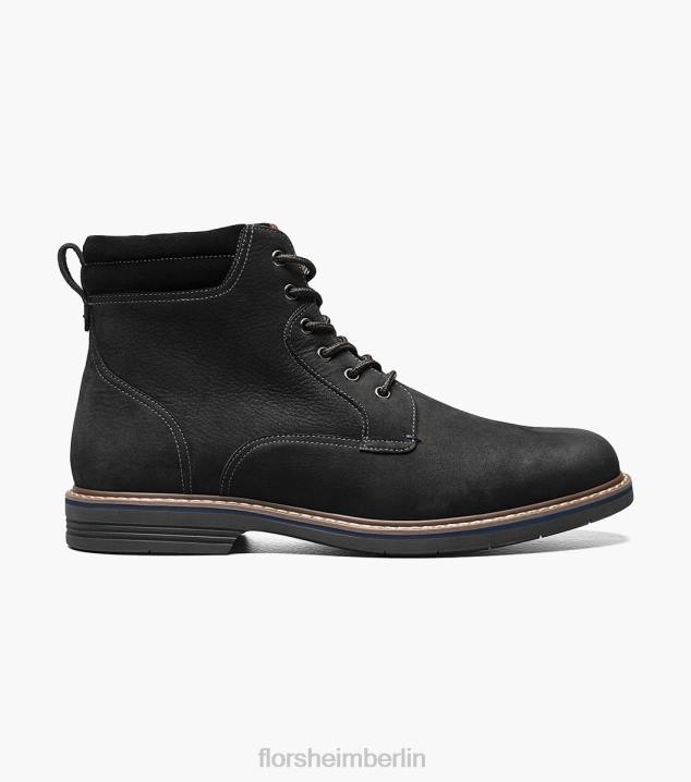 D28079 schwarzes Nubuk Schuhwerk Männer Florsheim Norwalk Schnürstiefel mit schlichter Zehenpartie