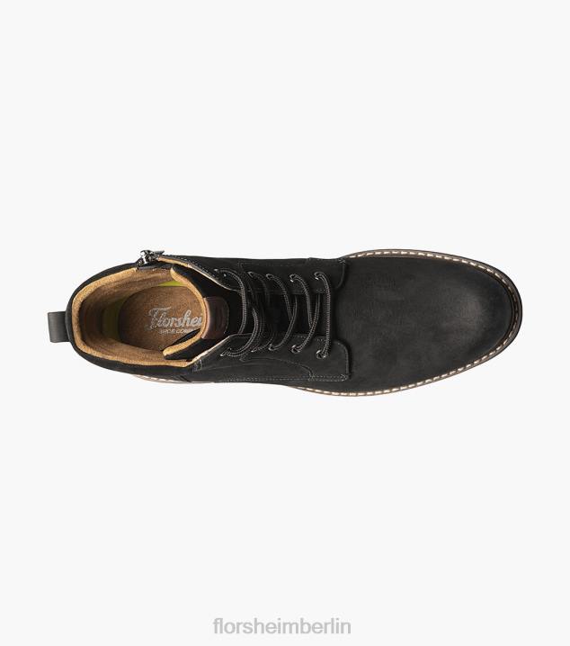 D28079 schwarzes Nubuk Schuhwerk Männer Florsheim Norwalk Schnürstiefel mit schlichter Zehenpartie