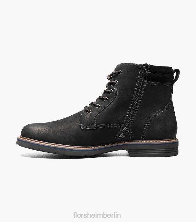 D28079 schwarzes Nubuk Schuhwerk Männer Florsheim Norwalk Schnürstiefel mit schlichter Zehenpartie