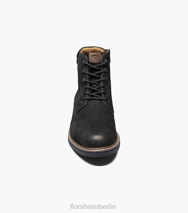 D28079 schwarzes Nubuk Schuhwerk Männer Florsheim Norwalk Schnürstiefel mit schlichter Zehenpartie