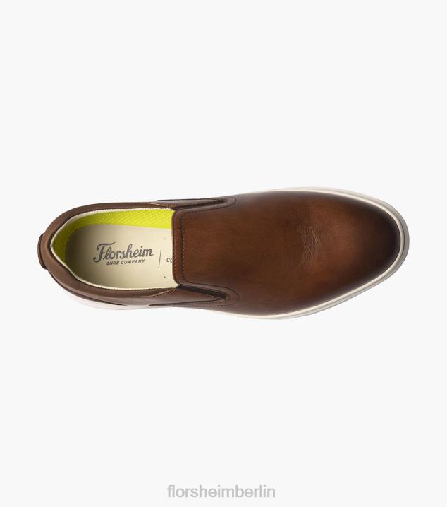 D280302 Cognac Schuhwerk Männer Florsheim Erstklassiger Slip-on-Sneaker mit schlichter Zehenpartie